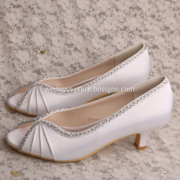 Bridal Peep Toe Shoes White Satin
